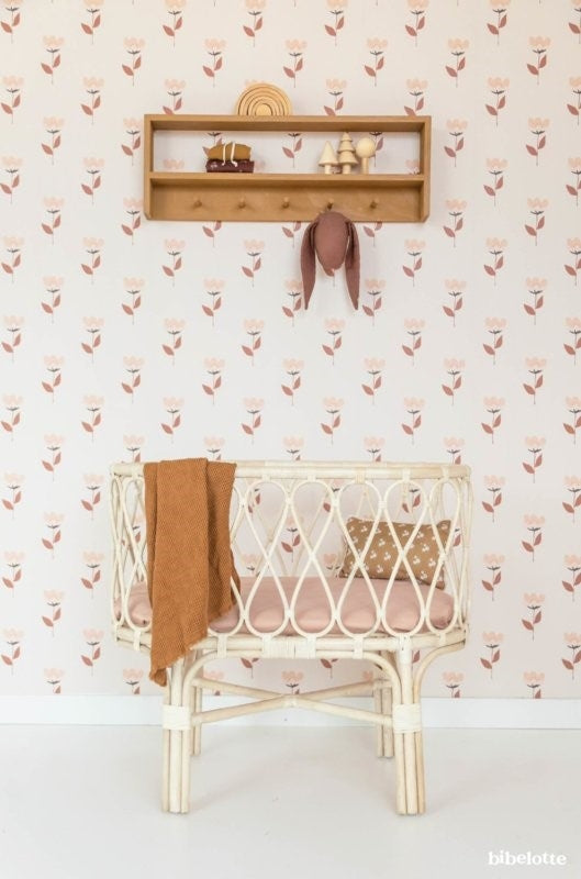 Behang Retro Bloem Roze