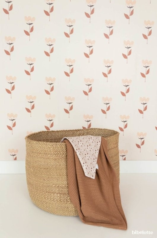 Behang Retro Bloem Roze