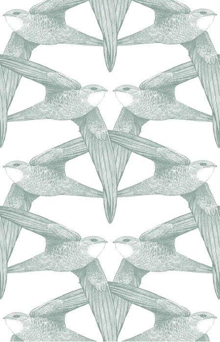 White Birds Celadon Mural