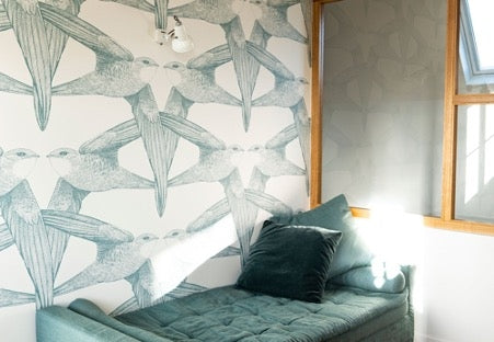 White Birds Celadon Mural