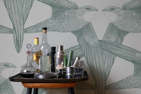 White Birds Celadon Mural