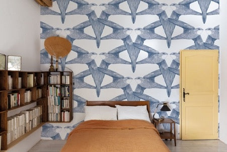 White Birds Indigo Mural
