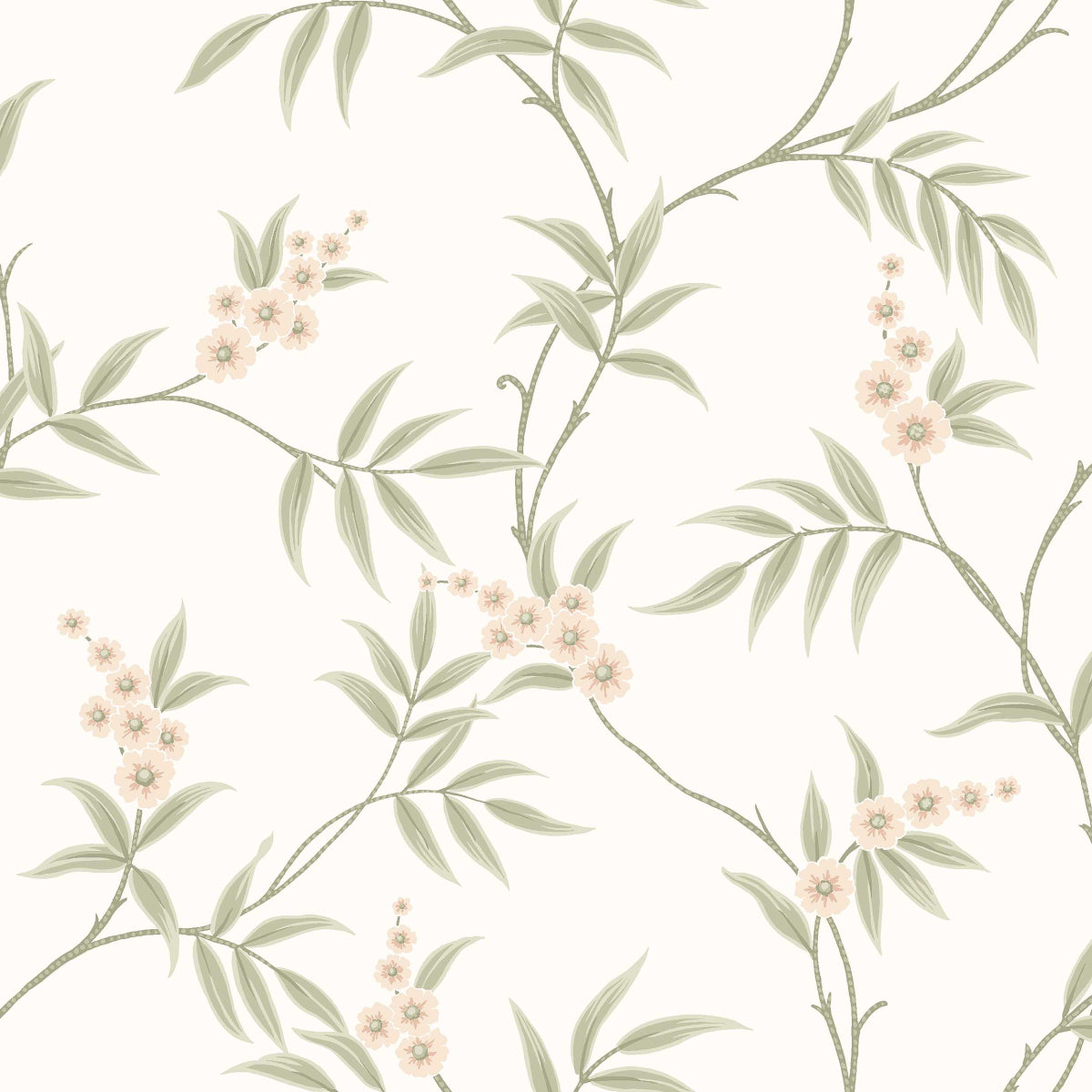 Boråstapeter Floral Tree — Adorn vliesbehang in wit, sfeervolle slaapkamer