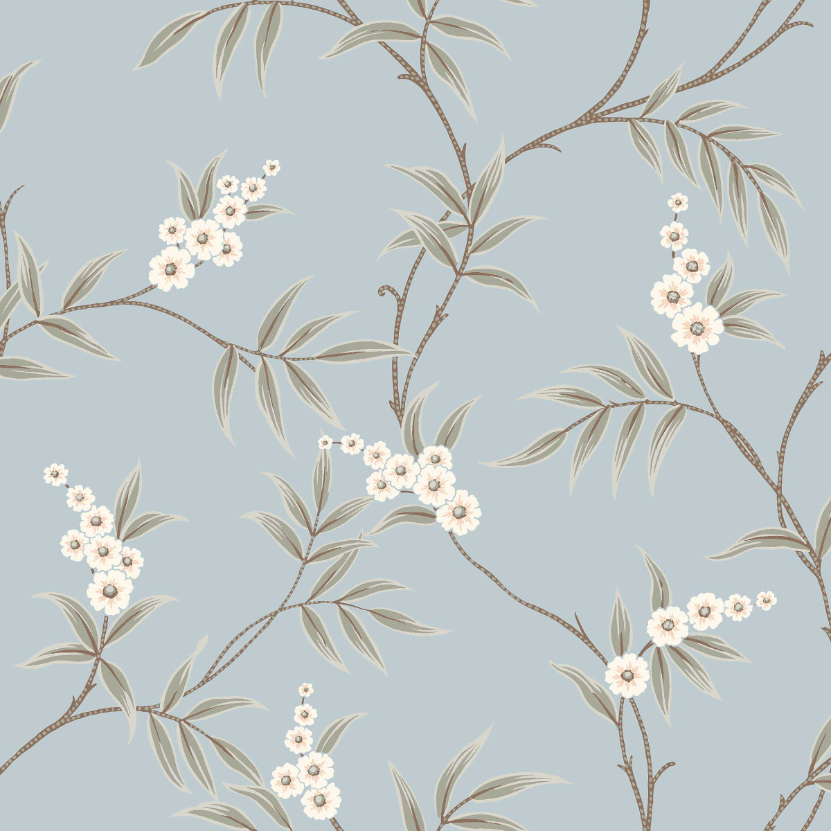 Boråstapeter Floral Tree — Adorn vliesbehang in blauw, sfeervolle slaapkamer