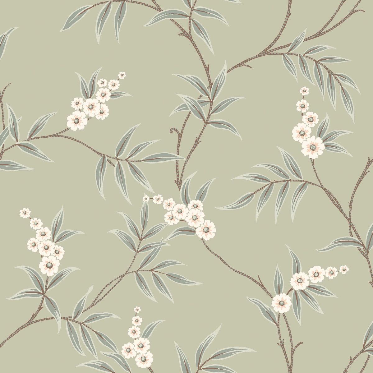 Boråstapeter Floral Tree — Adorn vliesbehang in groen, sfeervolle slaapkamer