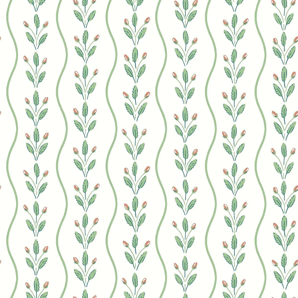 Boråstapeter Flower Buds — Adorn vliesbehang in groen, sfeervolle woonkamer