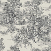Boråstapeter Toile de Jouy — Adorn vliesbehang in zwart, sfeervolle woonkamer