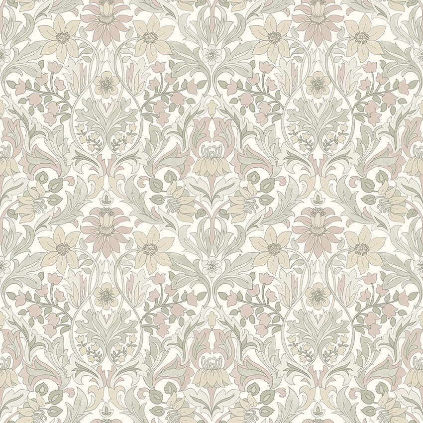 Boråstapeter Blomsterfröjd — Timeless Traditions vliesbehang in beige, sfeervolle slaapkamer