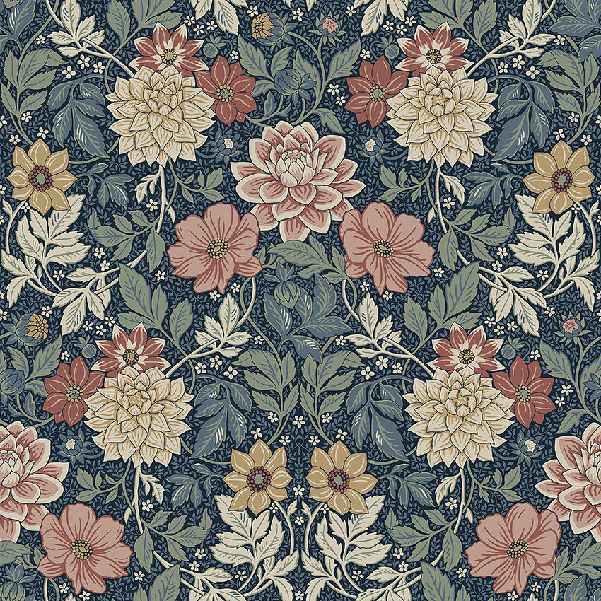 Boråstapeter Dahlia Garden — Falsterbo III, Icons vliesbehang in blauw, sfeervolle woonkamer