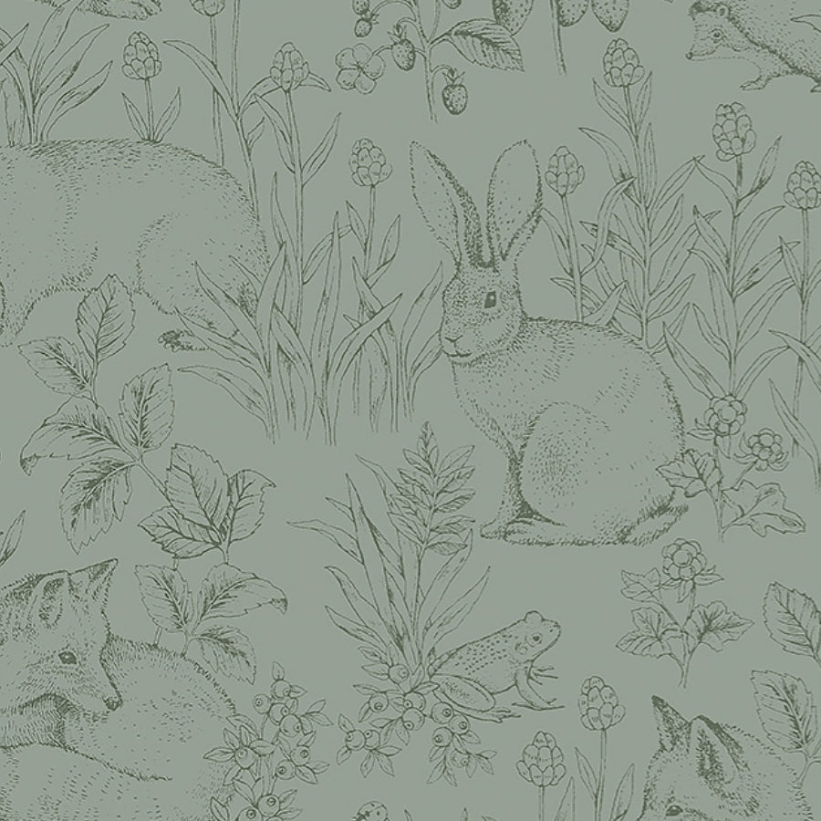 Boråstapeter Forest Friends — Newbie Wallpaper vliesbehang in groen, sfeervolle kinderkamer