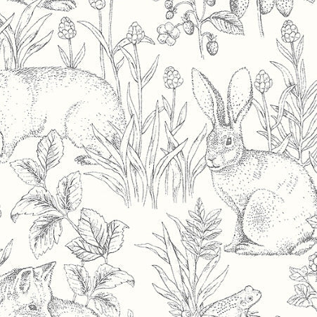 Boråstapeter Forest Friends — Newbie Wallpaper vliesbehang in wit, sfeervolle kinderkamer