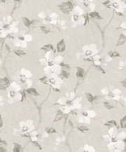 Boråstapeter Helen´s Flower — Cottage Garden vliesbehang in grijs, sfeervolle slaapkamer