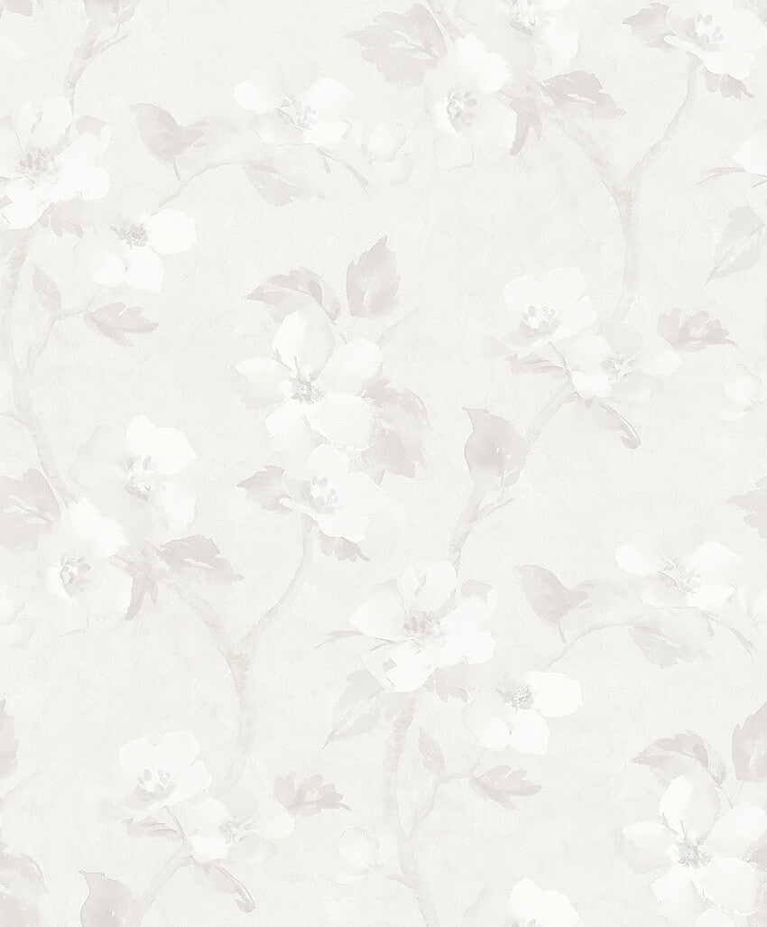 Boråstapeter Helen´s Flower — Cottage Garden vliesbehang in wit, sfeervolle slaapkamer