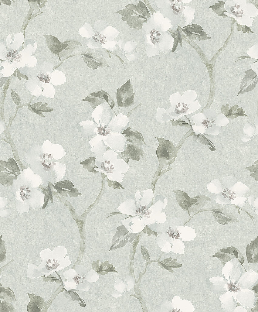 Boråstapeter Helen´s Flower — Cottage Garden vliesbehang in turquoise, sfeervolle slaapkamer