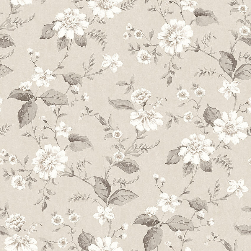 Boråstapeter Laura´s Cottage — Cottage Garden vliesbehang in beige, sfeervolle slaapkamer