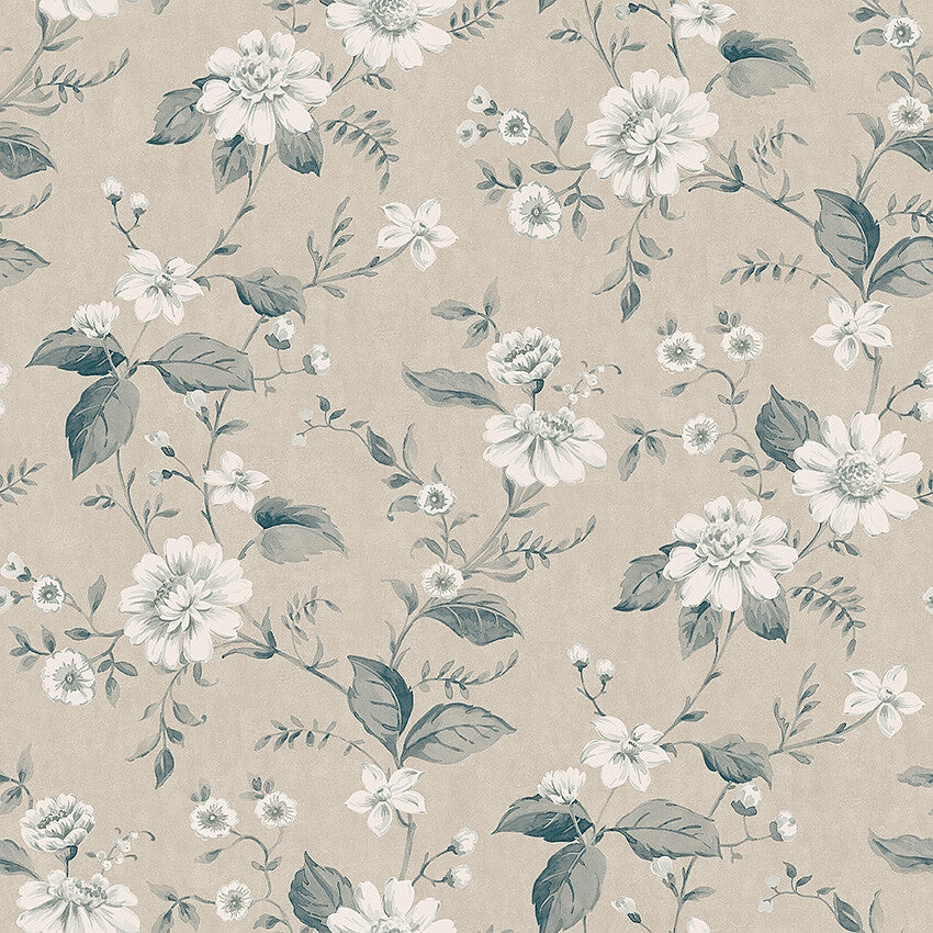 Boråstapeter Laura´s Cottage — Cottage Garden vliesbehang in beige, sfeervolle slaapkamer