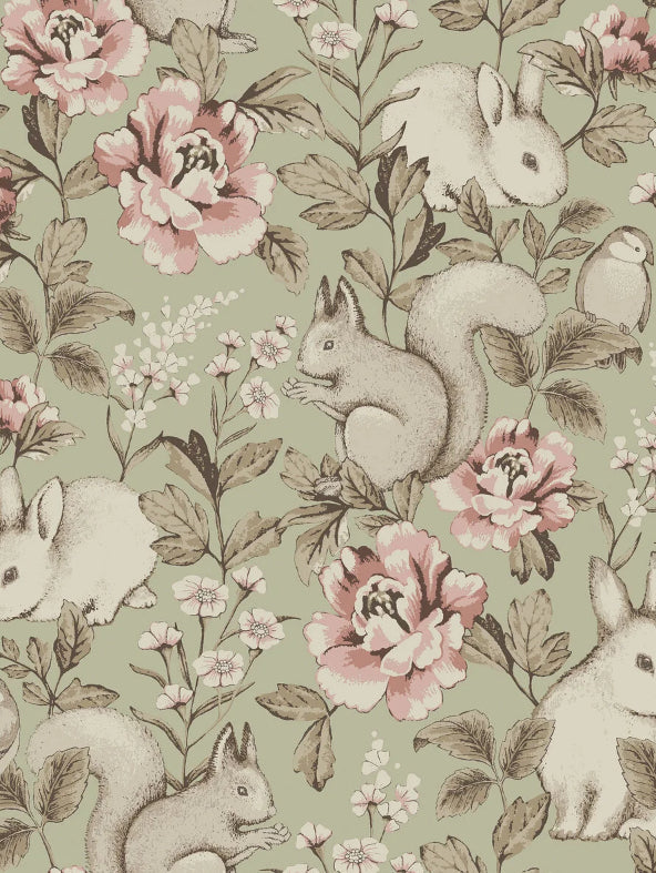 Boråstapeter Magic Forest — Newbie Wallpaper vliesbehang in groen, sfeervolle kinderkamer