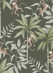 Boråstapeter Jungle Friends — Newbie Wallpaper vliesbehang in groen, sfeervolle kinderkamer