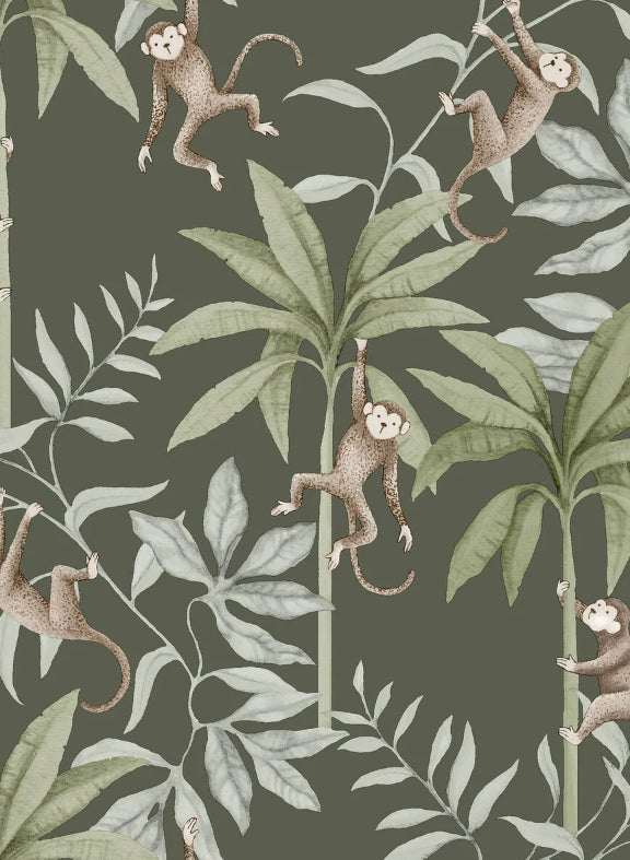Boråstapeter Jungle Friends — Newbie Wallpaper vliesbehang in groen, sfeervolle kinderkamer