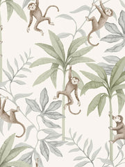 Boråstapeter Jungle Friends — Newbie Wallpaper vliesbehang in wit, sfeervolle kinderkamer