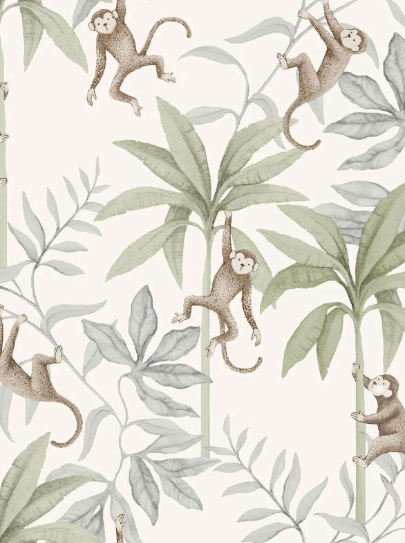 Boråstapeter Jungle Friends — Newbie Wallpaper vliesbehang in wit, sfeervolle kinderkamer