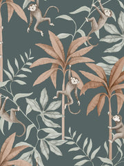 Boråstapeter Jungle Friends — Newbie Wallpaper vliesbehang in blauw, sfeervolle kinderkamer