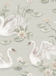 Boråstapeter Lily Swan — Newbie Wallpaper vliesbehang in groen, sfeervolle slaapkamer
