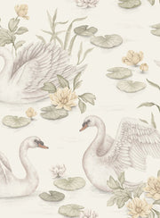 Boråstapeter Lily Swan — Newbie Wallpaper vliesbehang in wit, sfeervolle slaapkamer