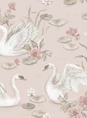 Boråstapeter Lily Swan — Newbie Wallpaper vliesbehang in roze, sfeervolle slaapkamer