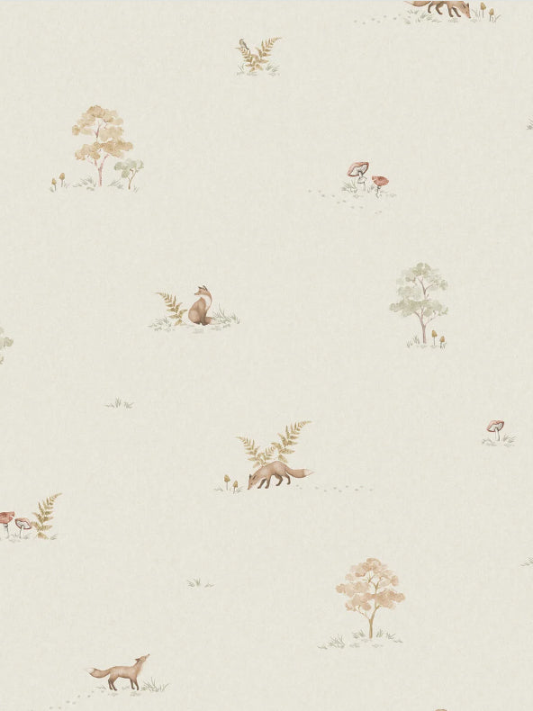 Boråstapeter Little Fox — Newbie Wallpaper vliesbehang in beige, sfeervolle kinderkamer