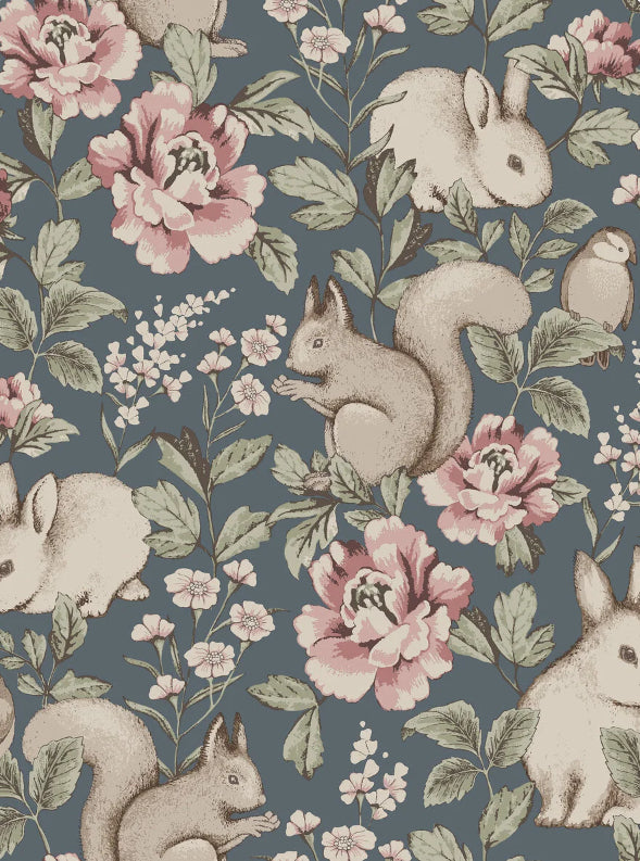 Boråstapeter Magic Forest — Newbie Wallpaper vliesbehang in blauw, sfeervolle kinderkamer