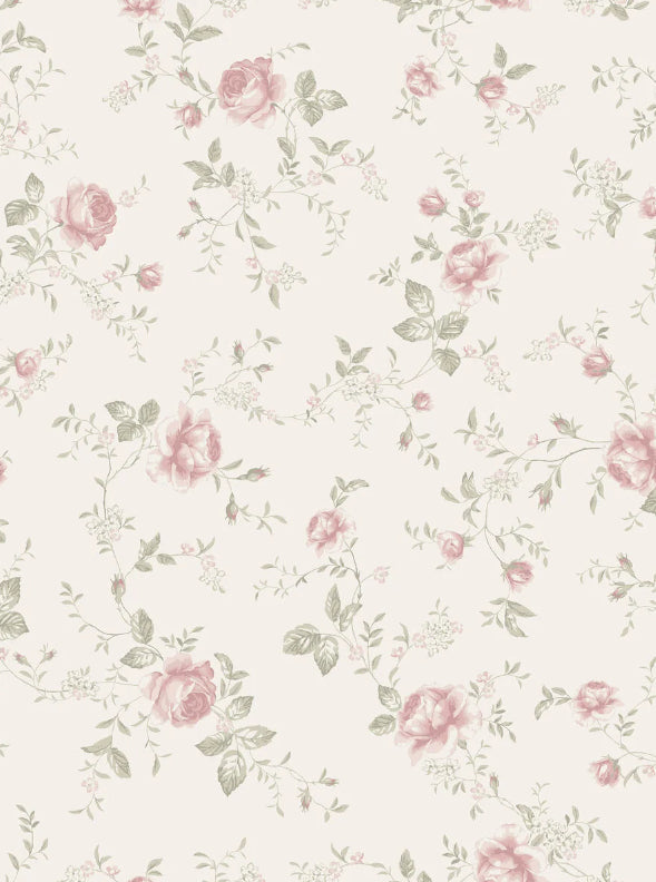 Boråstapeter Rose Garden — Newbie Wallpaper vliesbehang in wit, sfeervolle slaapkamer