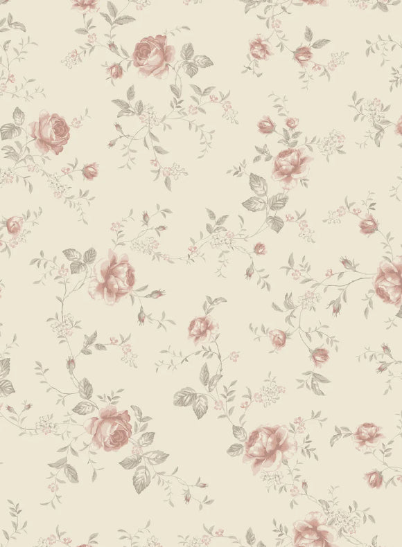 Boråstapeter Rose Garden — Newbie Wallpaper vliesbehang in beige, sfeervolle slaapkamer