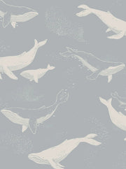 Boråstapeter Whales — Newbie Wallpaper vliesbehang in blauw, sfeervolle kinderkamer