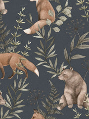 Boråstapeter Wild Forest — Newbie Wallpaper vliesbehang in blauw, sfeervolle kinderkamer