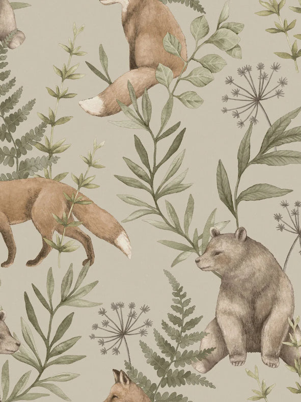 Boråstapeter Wild Forest — Newbie Wallpaper vliesbehang in beige, sfeervolle kinderkamer