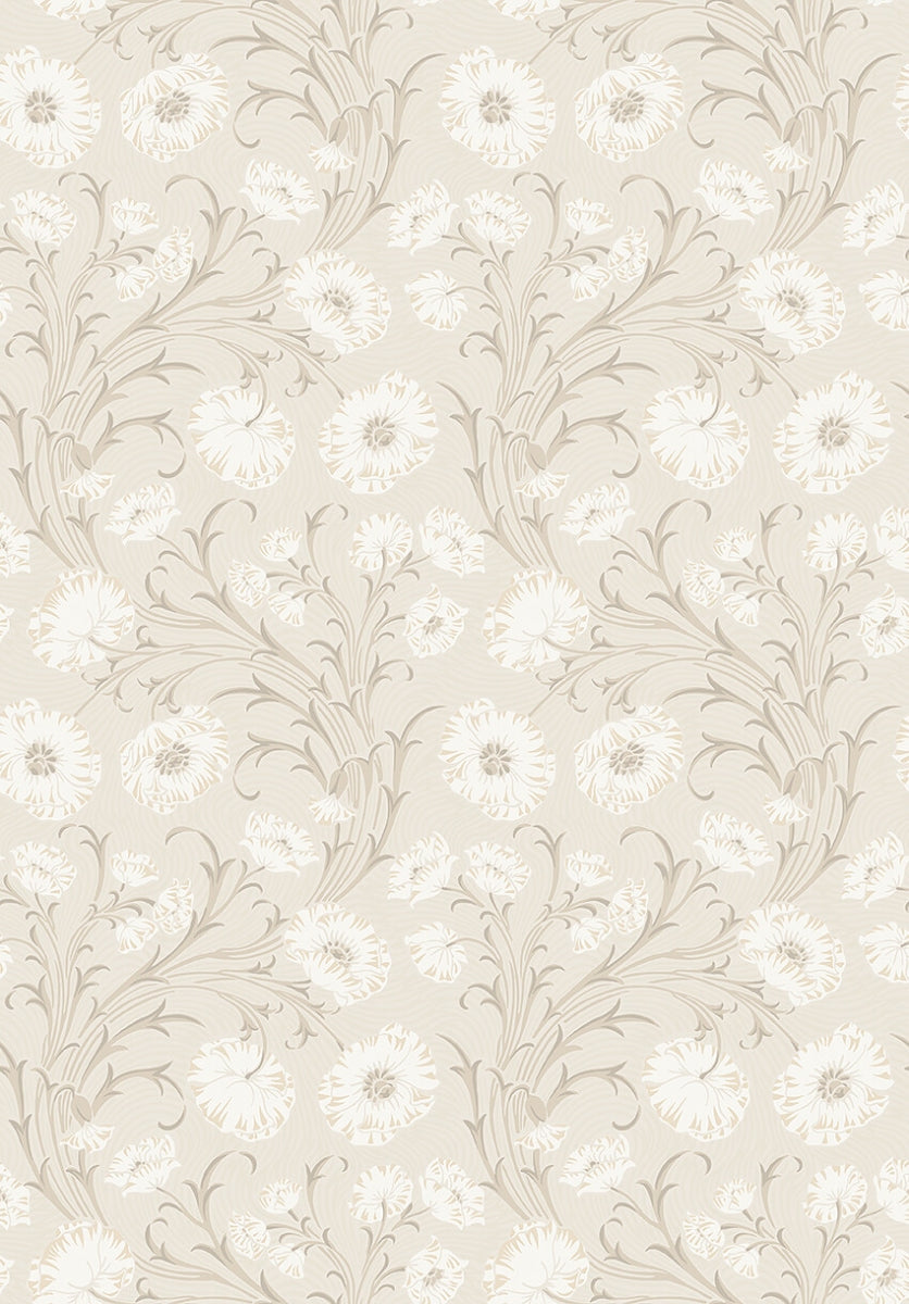 Boråstapeter Poppy Flow — Treasured vliesbehang in beige, sfeervolle slaapkamer
