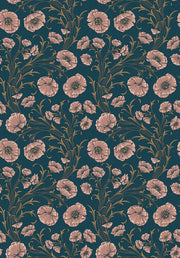 Boråstapeter Poppy Flow — Treasured vliesbehang in blauw, sfeervolle slaapkamer