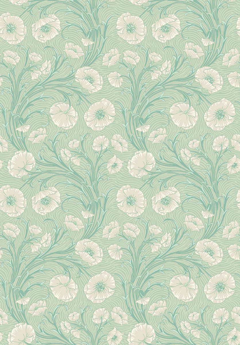 Boråstapeter Poppy Flow — Treasured vliesbehang in groen, sfeervolle slaapkamer