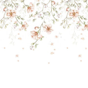 Dekornik Paradise Garden Pastel Twigs Mural — Een sfeervolle mural met paradijselijke tuinmotieven van twijgjes en bladeren in pastelkleuren, perfect voor een rustige, botanische kinderkamer. Detailopname van het patroon en de kleuren.