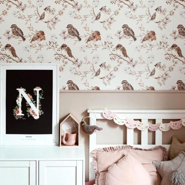 Birds White-grey Behang