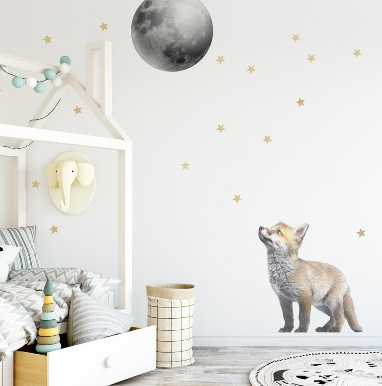 Little Fox And His Friend The Moon Muurstickers