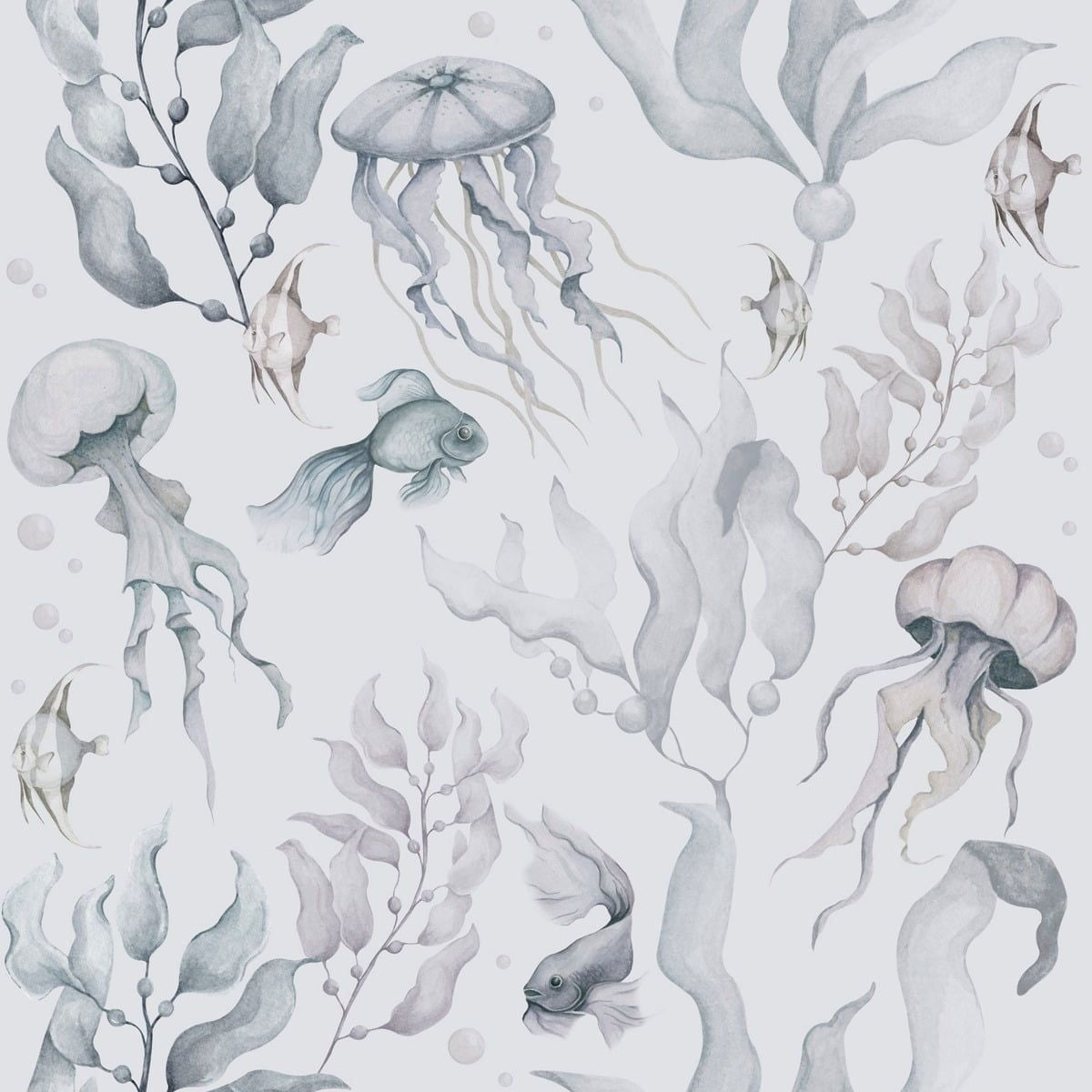 Dekornik Magic Of The Ocean Colour Behang — Een kleurrijk behang met een magische onderwaterwereld vol vissen en zeewezens, perfect voor een dromerige, avontuurlijke kinderkamer.