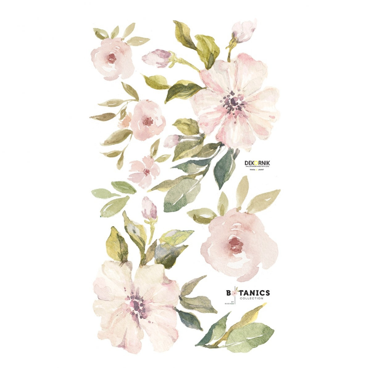 Dekornik Magnolia Muurstickers — Een romantische set muurstickers met magnoliabloesem in zachte roze en witte tinten, perfect voor een sierlijke, botanische kinderkamer.