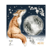 Dekornik Mr Fox Goodnight Muursticker — Een sfeervolle muursticker met een vosje dat welterusten wenst, in zachte nachtelijke kleuren, perfect voor een knusse slaapkamer.
