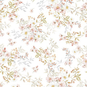 Dekornik Pastels In Bloom Behang — Een zacht behang met bloeiende bloemen in pastelkleuren, perfect voor een lichte, romantische kinderkamer.