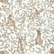 Dekornik Rabbits Groove Light Behang — Een speels behang met konijntjes in een ritmisch patroon op een lichte achtergrond, perfect voor een vrolijke, luchtige kinderkamer.