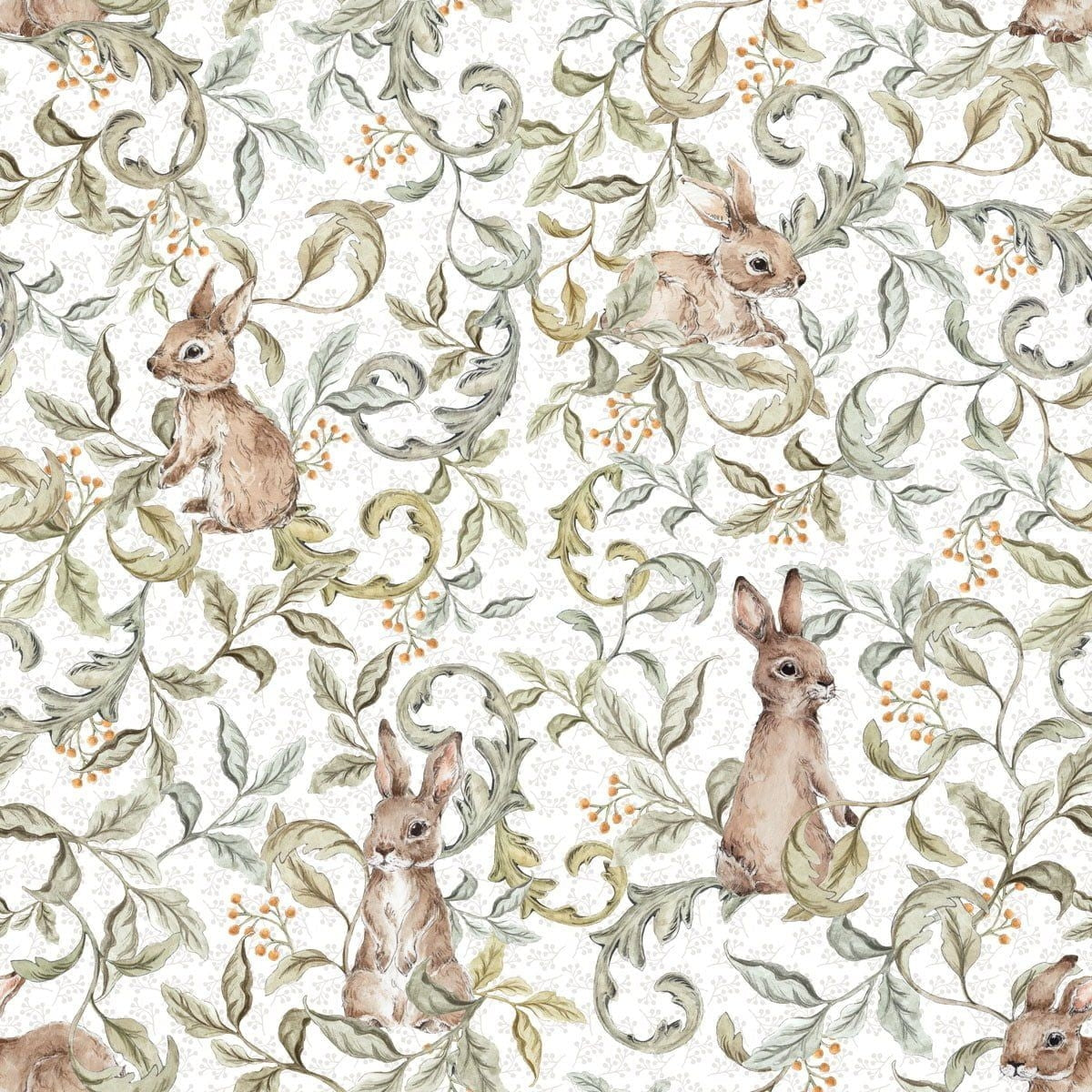 Dekornik Rabbits Groove Light Behang — Een speels behang met konijntjes in een ritmisch patroon op een lichte achtergrond, perfect voor een vrolijke, luchtige kinderkamer.