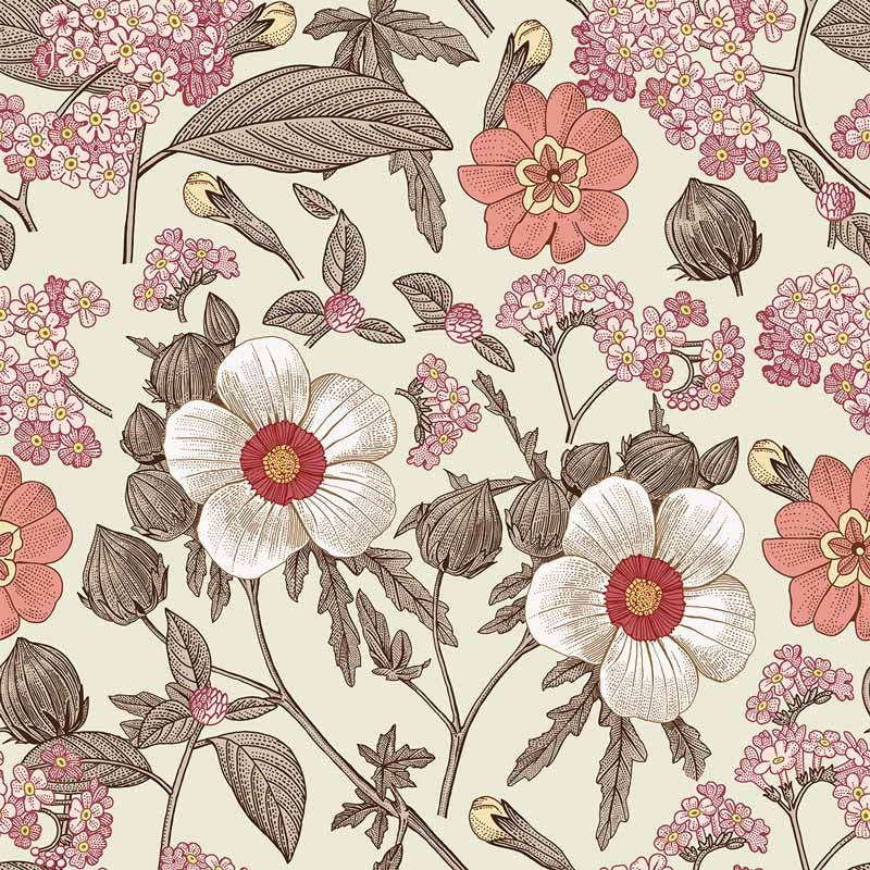 Dekornik Retro Bouquet Behang — Een nostalgisch behang met retro bloemboeketten in warme, verweerde kleuren, perfect voor een tijdloze, romantische kinderkamer.