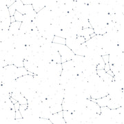 Dekornik Simple Cosmos White And Blue Behang — Een minimalistisch behang met sterren en planeten in wit en blauw, perfect voor een rustige, kosmische kinderkamer.